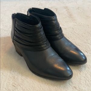 Clarks black leather fringe booties